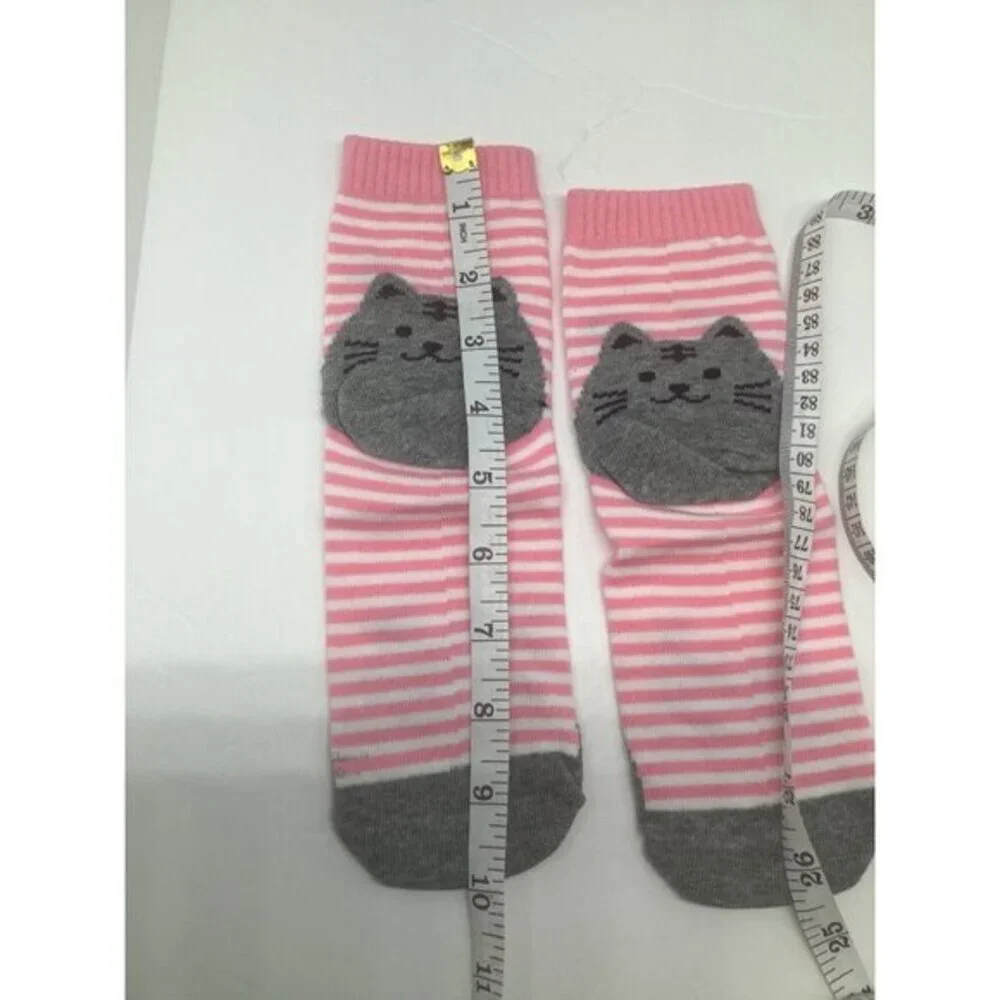 Cute Cat Knit Socks Women's Horizontal Striped‎ Socks Cotton Pink